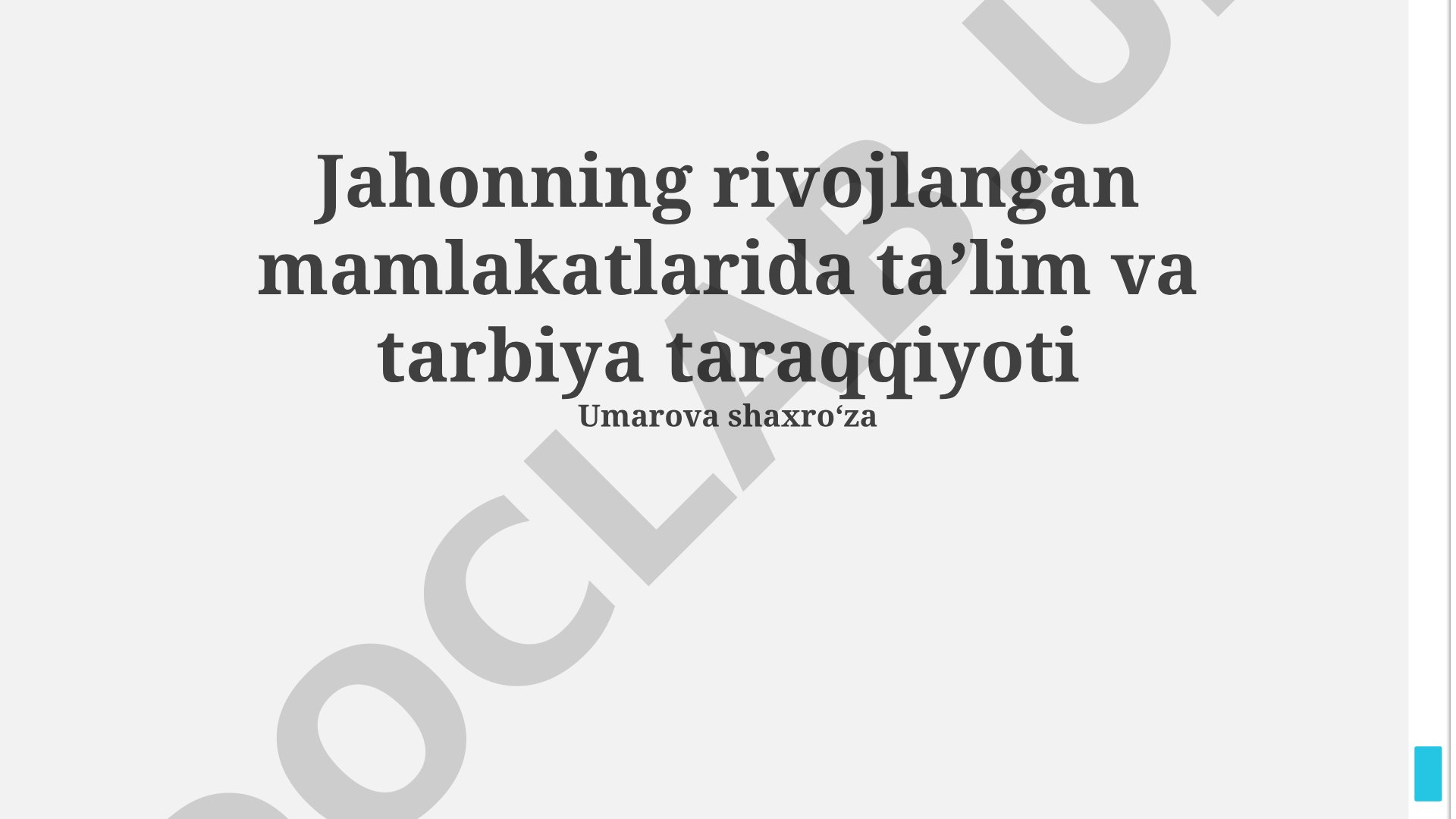 Jahonning rivojlangan mamlakatlarida taʼlim va tarbiya taraqqiyoti