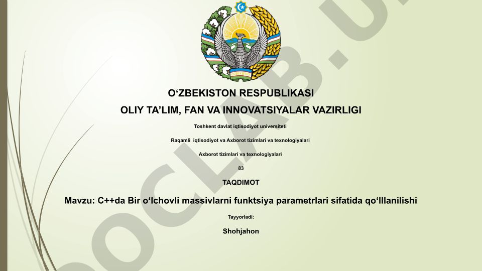 C++da Bir o‘lchovli massivlarni funktsiya parametrlari sifatida qo‘lllanilishi