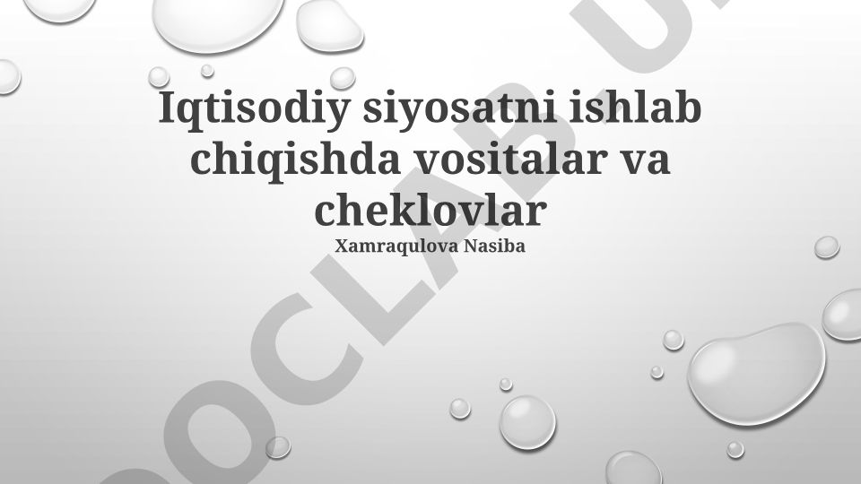 Iqtisodiy siyosatni ishlab chiqishda vositalar va cheklovlar