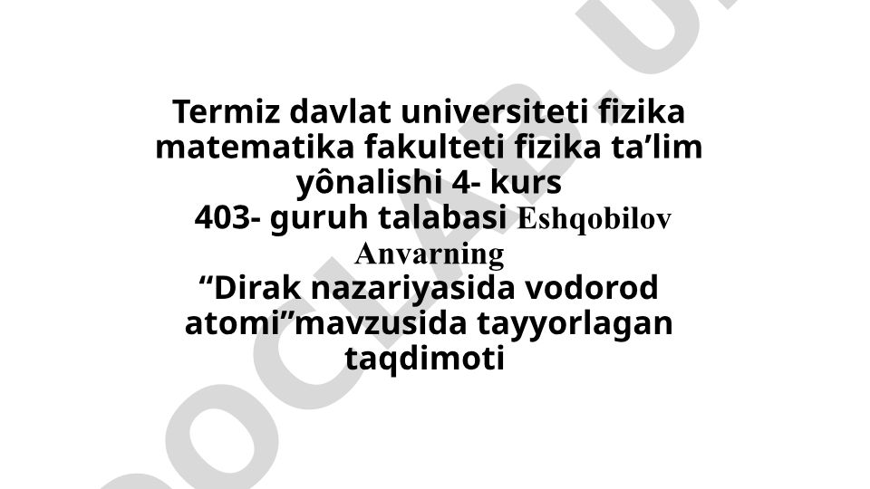 Dirak nazariyasida vodorod atomi