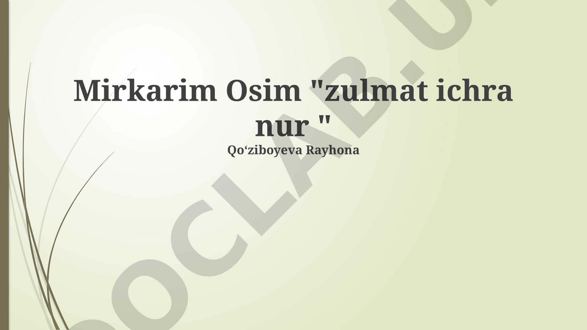 Mirkarim Osimning 'Zulmat ichra nur' asari tahlili