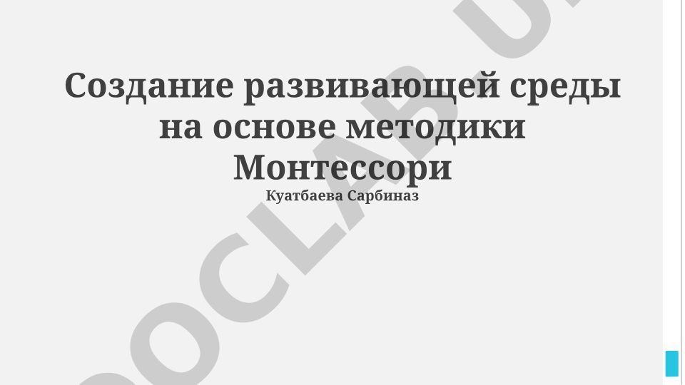 Создание развивающей среды на основе методики Монтессори