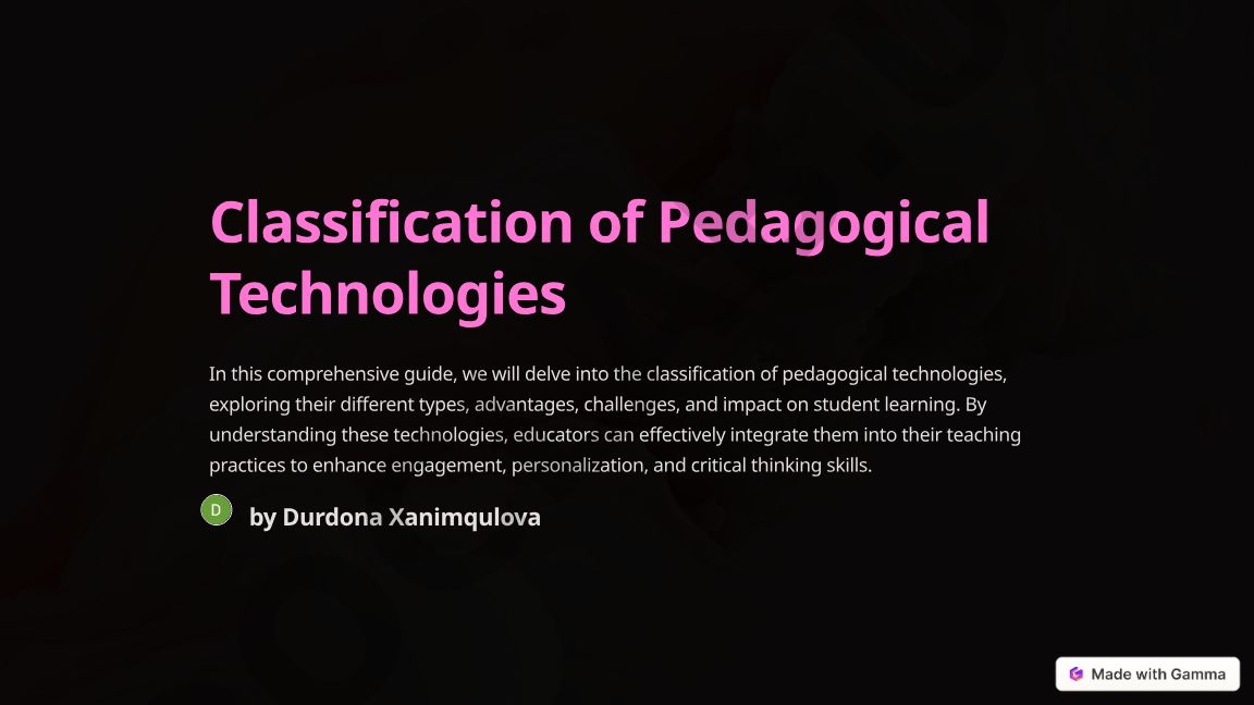 Classification of Pedagogical Technologies