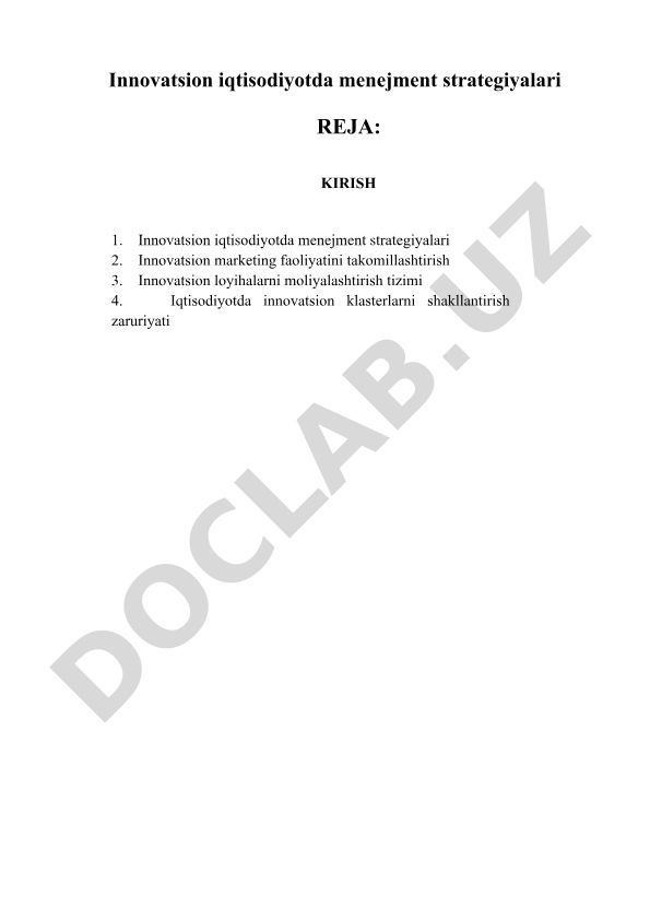 Innovatsion iqtisodiyotda menejment strategiyalari