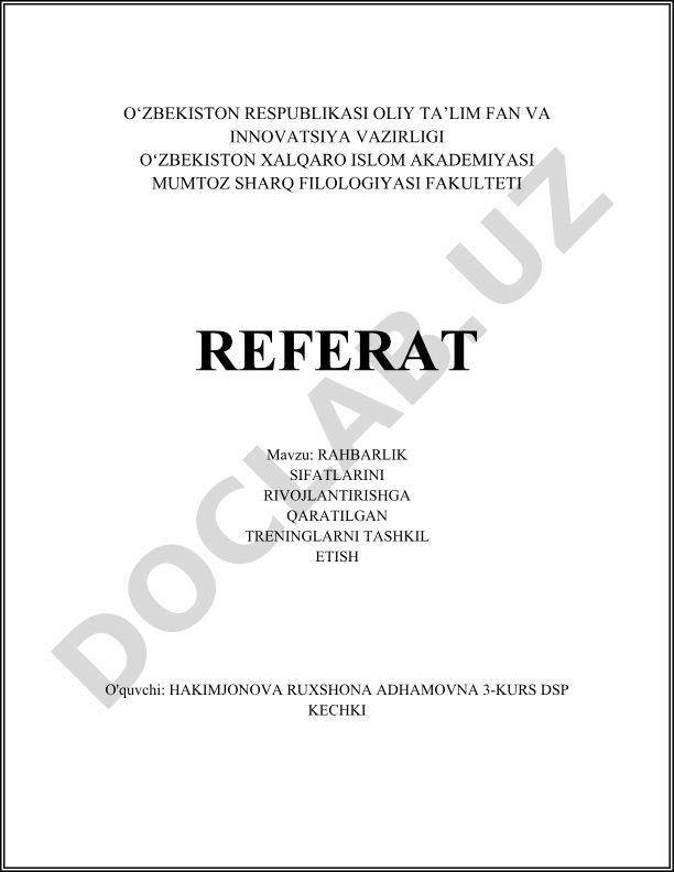 Rahbarlik sifatlarini rivojlantirishga qaratilgan treninglarni tashkil etish