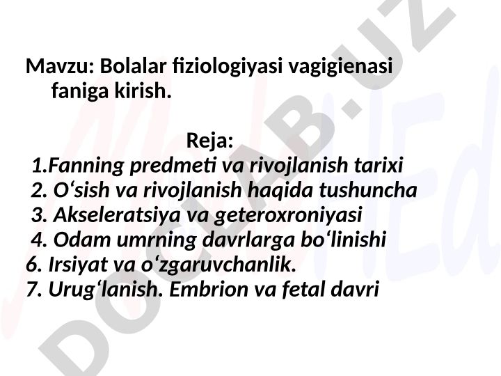 Bolalar fiziologiyasi va gigienasi faniga kirish