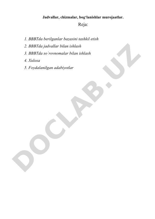 Berilganlar bazasini boshqarish tizimi MS Access