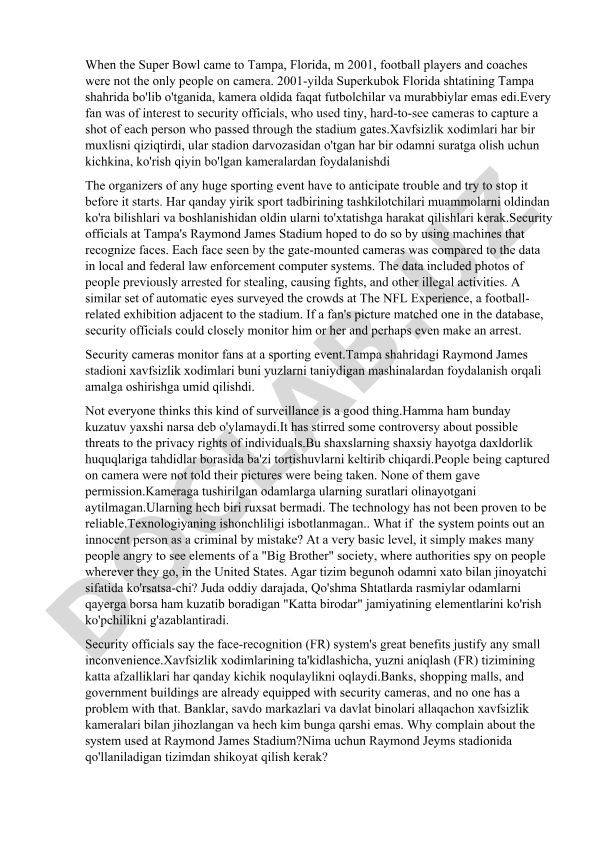 Super Bowl 2001 Tampa xavfsizlik tizimlari va yuzni tanib olish texnologiyasi