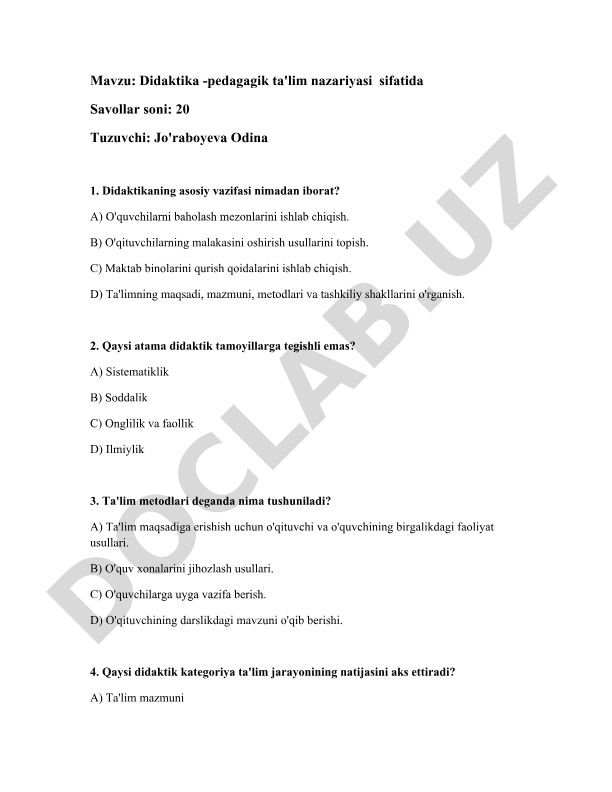 Didaktika - pedagogik ta'lim nazariyasi sifatida