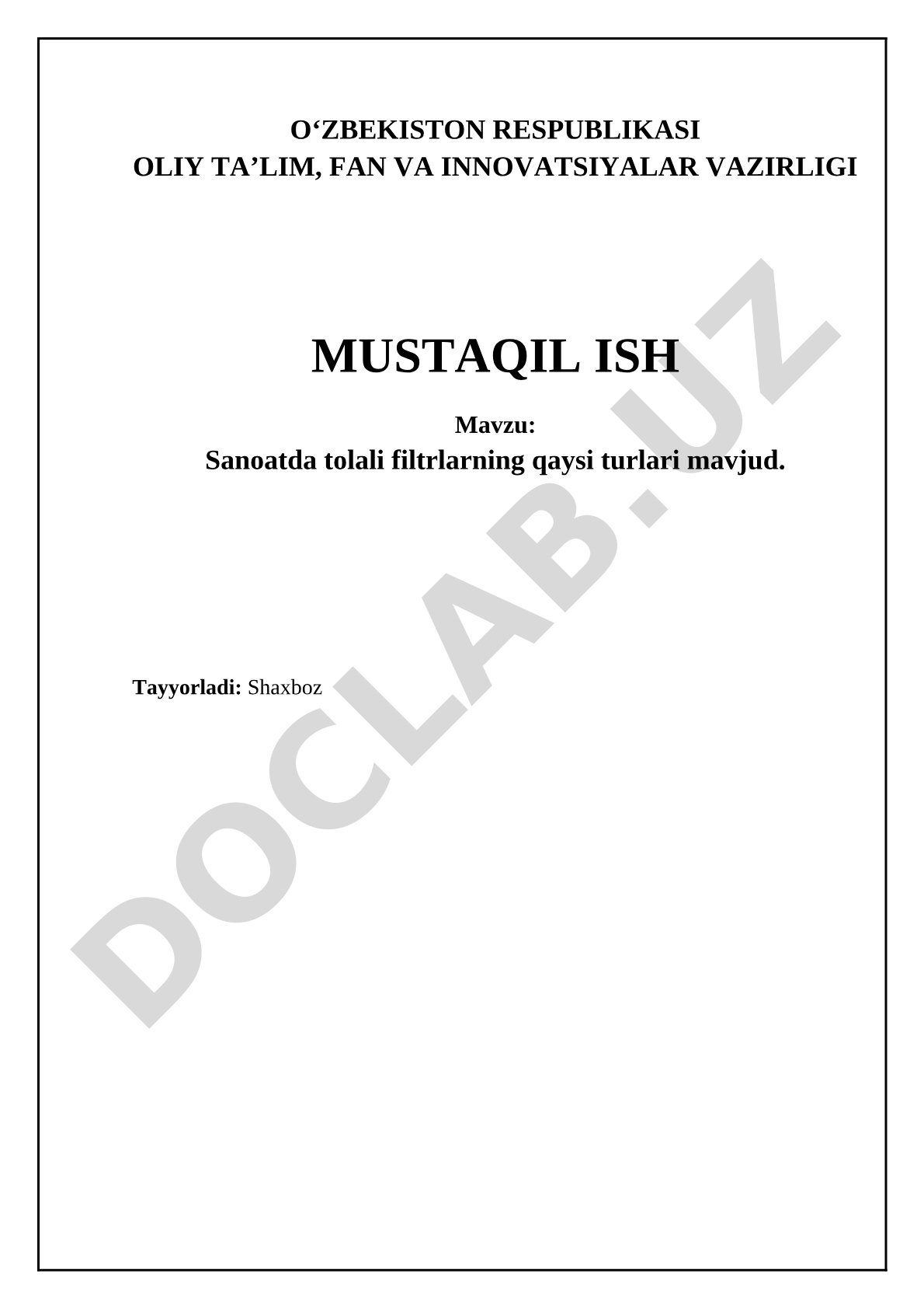 Sanoatda tolali filtrlarning qaysi turlari mavjud