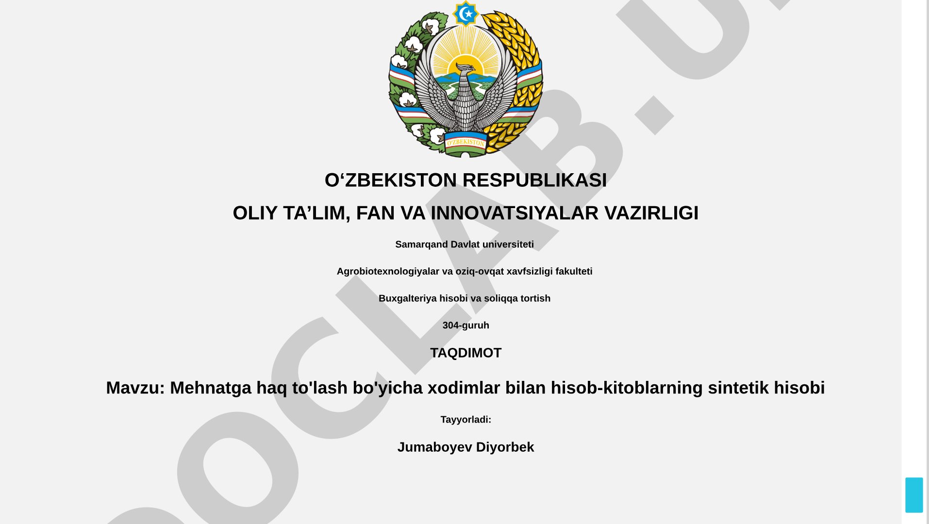 Mehnatga haq to'lash bo'yicha xodimlar bilan hisob-kitoblarning sintetik hisobi