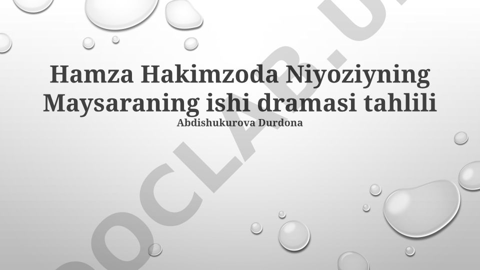 Hamza Hakimzoda Niyoziyning Maysaraning ishi dramasi tahlili