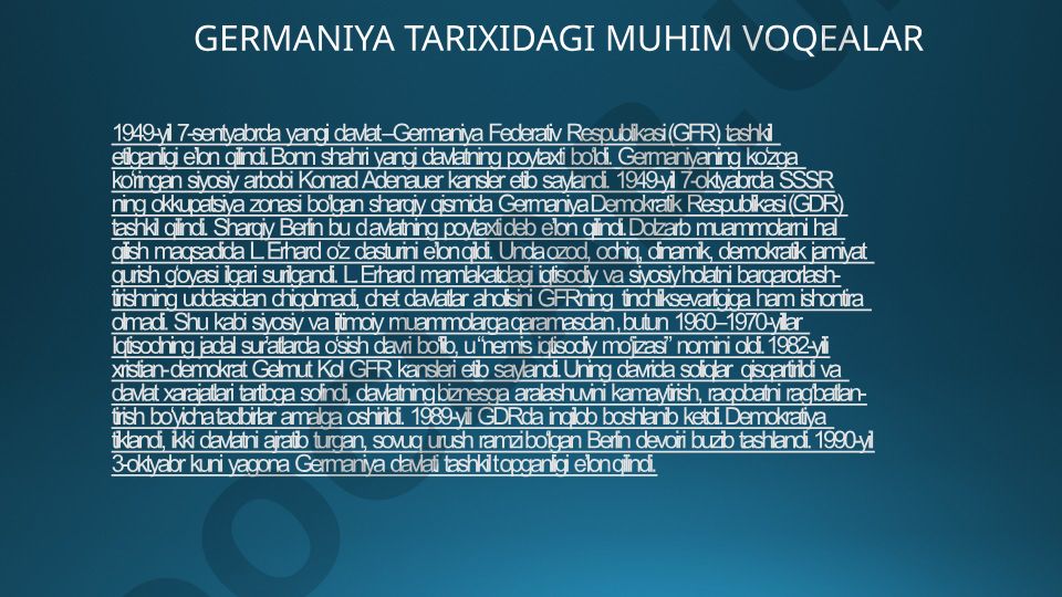 Germaniya tarixidagi muhim voqealar 1949-yildan keyin
