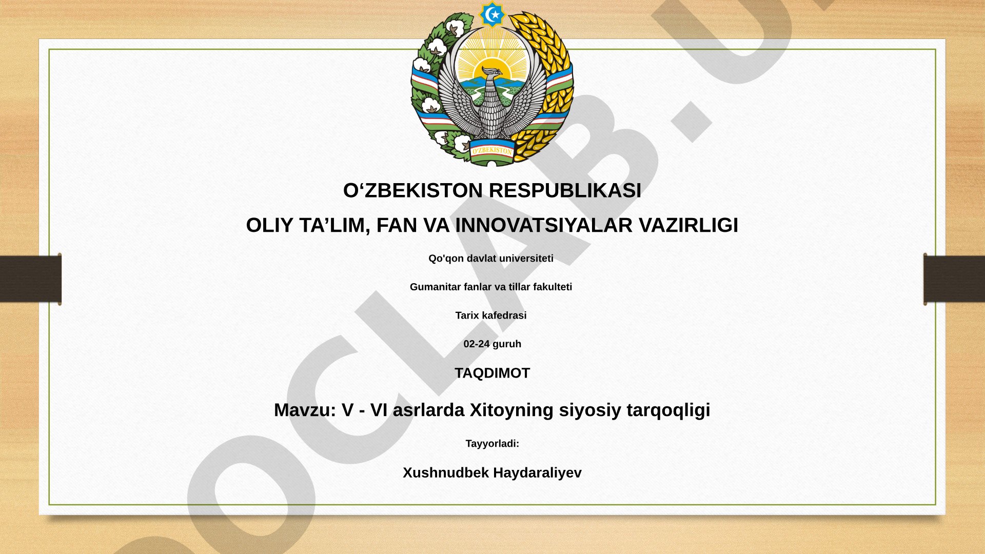 V - VI asrlarda Xitoyning siyosiy tarqoqligi
