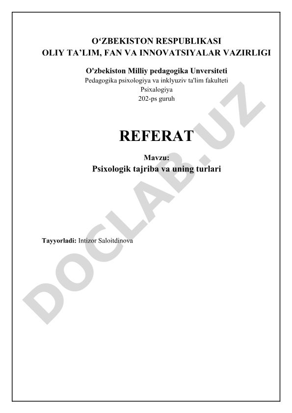 Psixologik tajriba va uning turlari