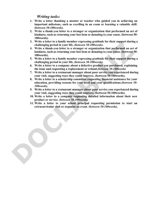 Writing tasks for various types of letters