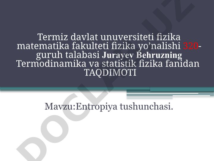 Entropiya tushunchasi