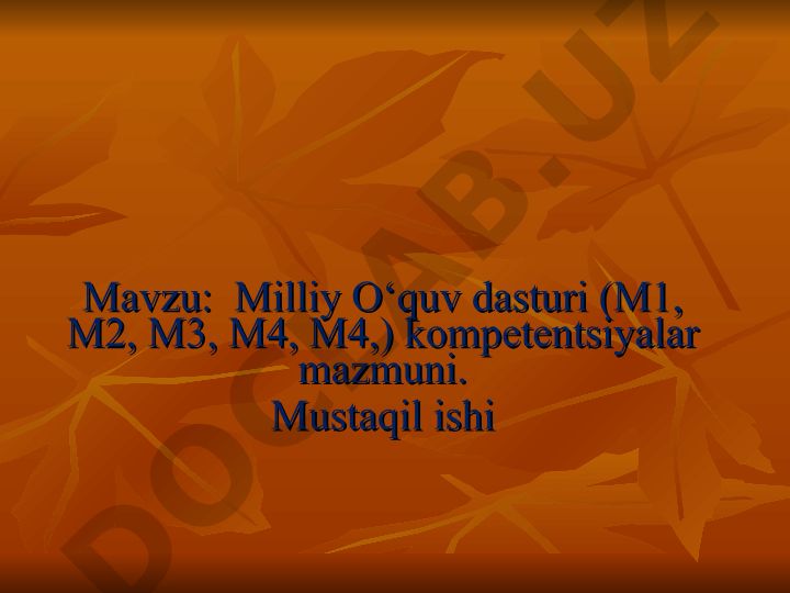 Milliy O‘quv dasturi kompetentsiyalar mazmuni va ta’lim standartlari
