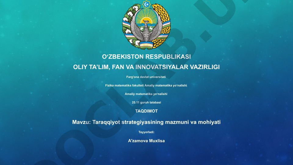 Taraqqiyot strategiyasining mazmuni va mohiyati