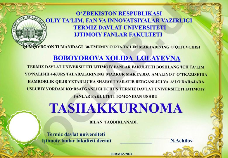 Termiz davlat universiteti talabalarining amaliyot o'tkazishida hamkorlik
