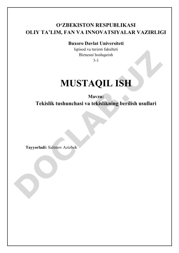 Tekislik tushunchasi va tekislikning berilish usullari