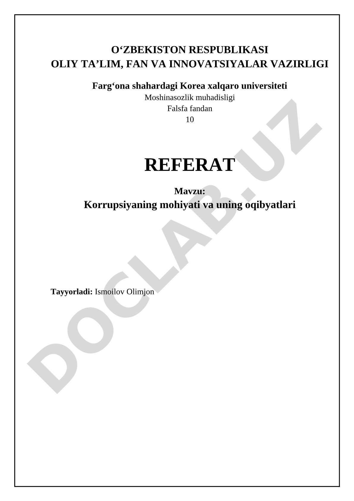 Korrupsiyaning mohiyati va uning oqibyatlari