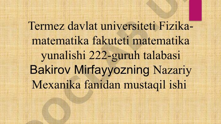 Erkin kanonik almashtirishlar va ularning kanoniklik alomati