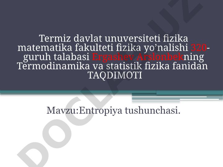 Entropiya tushunchasi