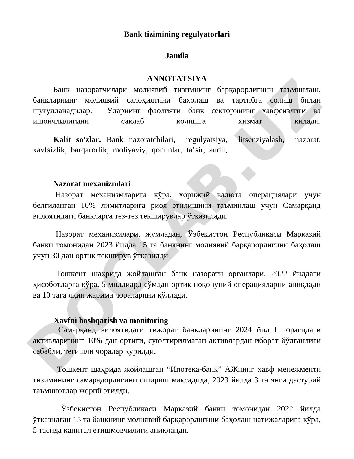 Bank tizimining regulyatorlari