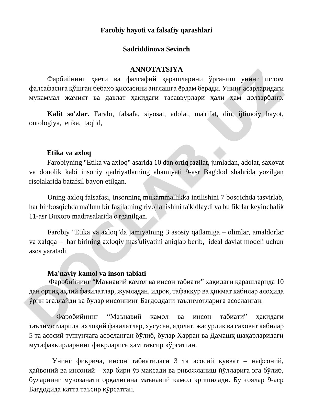 Farobiy hayoti va falsafiy qarashlari