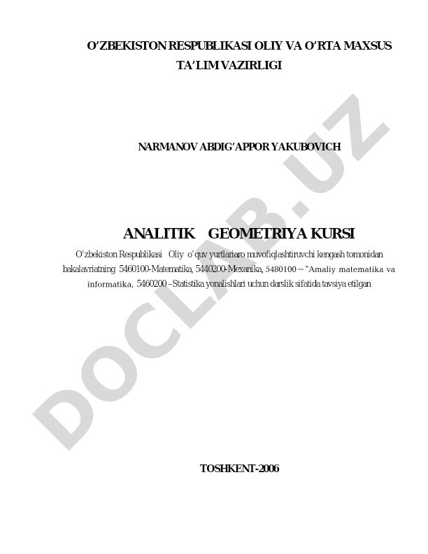 Analitik geometriya darsligi