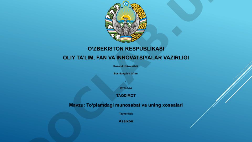 Toʻplamdagi munosabat va uning xossalari