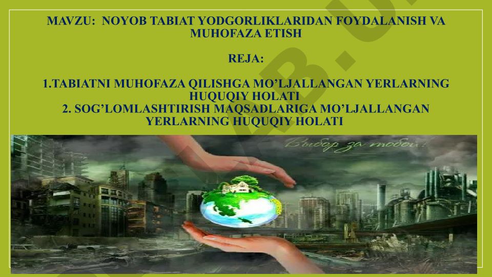 Noyob tabiat yodgorliklaridan foydalanish va muhofaza etish reja