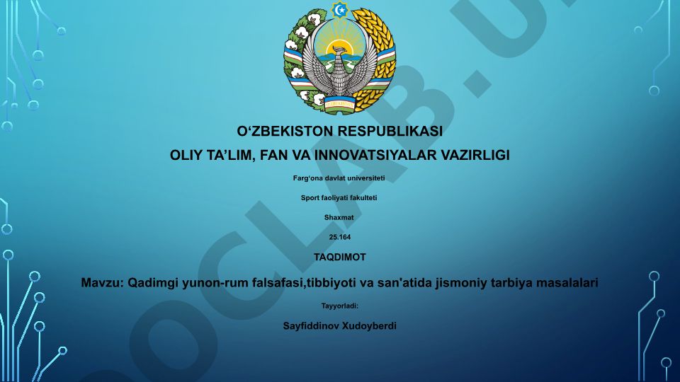 Qadimgi yunon-rum falsafasi, tibbiyoti va san'atida jismoniy tarbiya masalalari