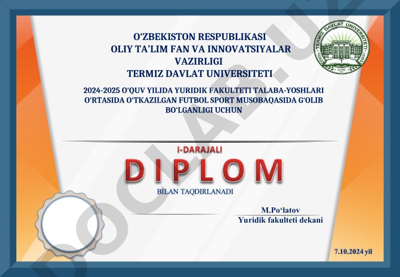 Termiz Davlat Universiteti Yuridik fakulteti talabalarining sport musobaqalarida g‘olib bo‘lishi