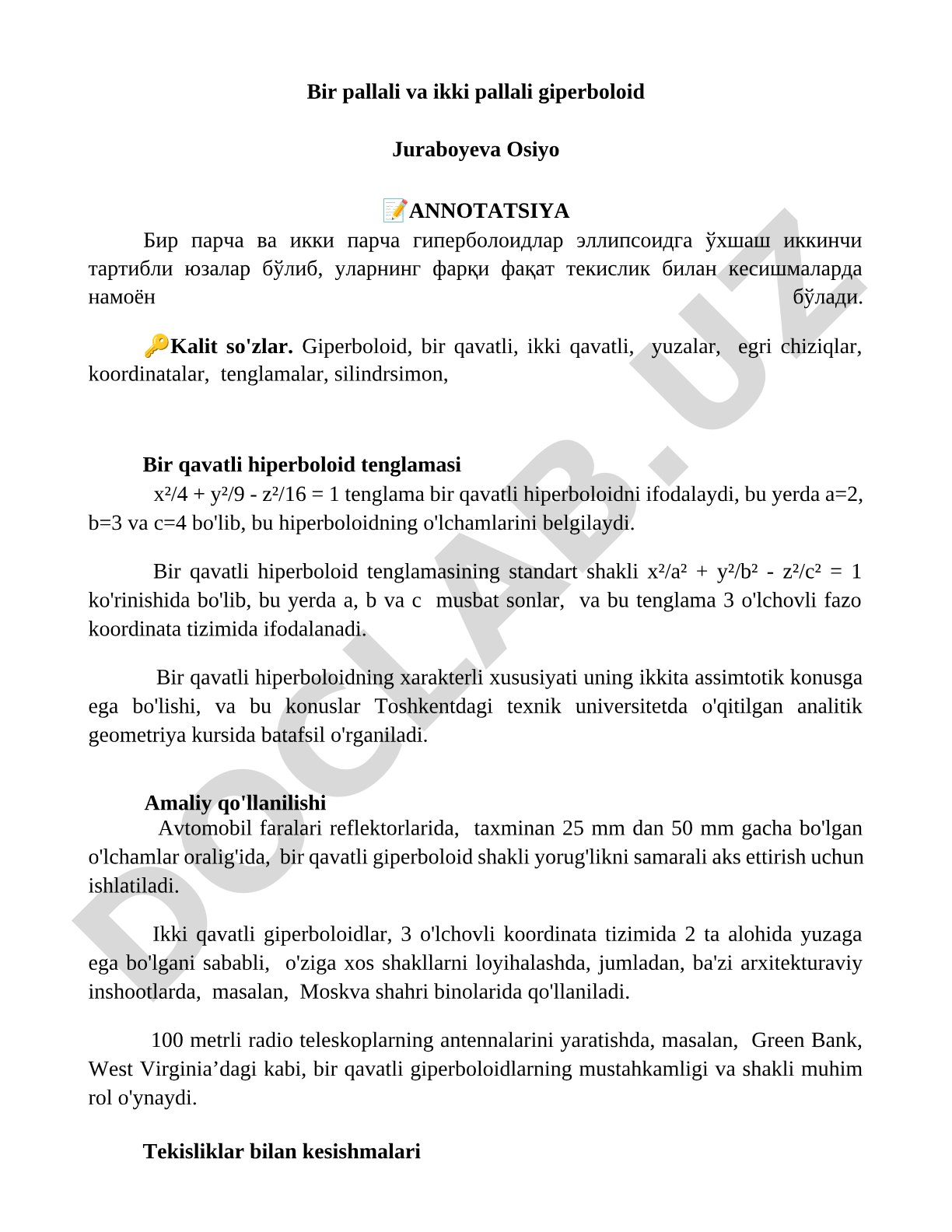 Bir pallali va ikki pallali giperboloid