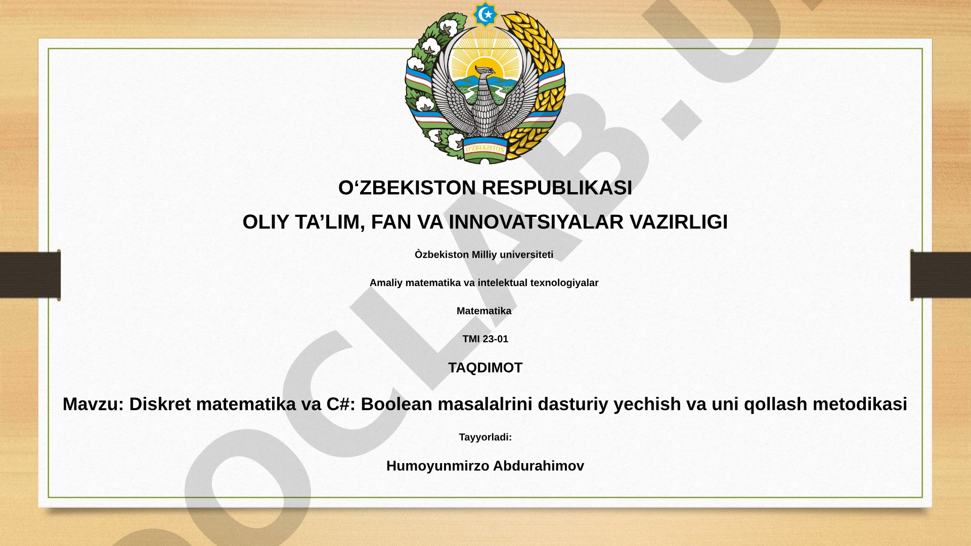 Diskret matematika va C#: Boolean masalalrini dasturiy yechish va uni qollash metodikasi