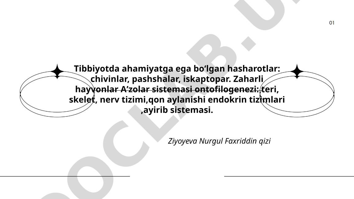 Tibbiyotda ahamiyatga ega boʻlgan hasharotlar va zaharli hayvonlar
