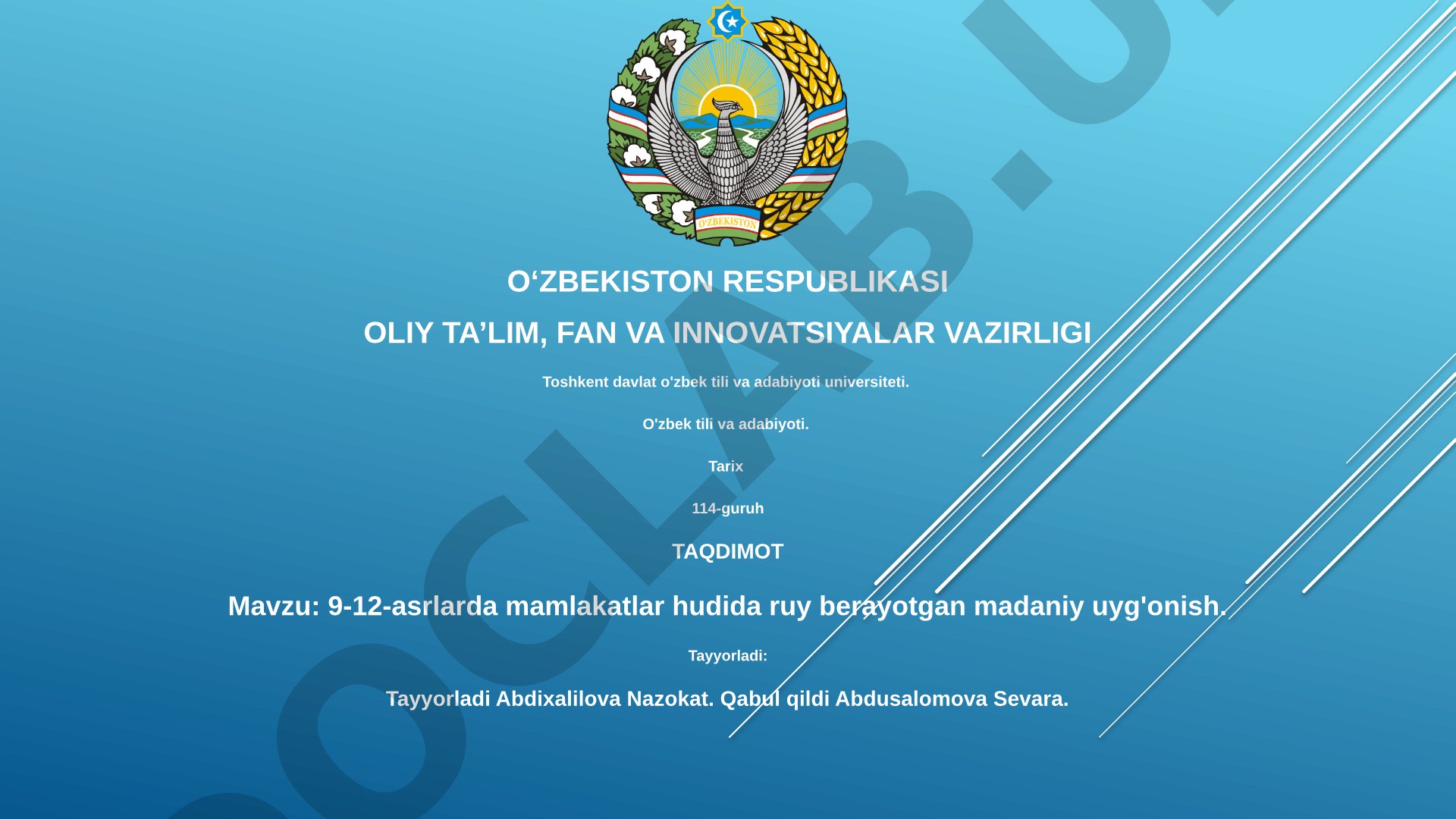 9-12-asrlarda mamlakatlar hudida ruy berayotgan madaniy uyg'onish