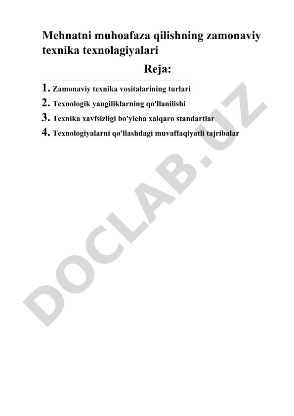 Mehnatni muhofaza qilishning zamonaviy texnika texnologiyalari