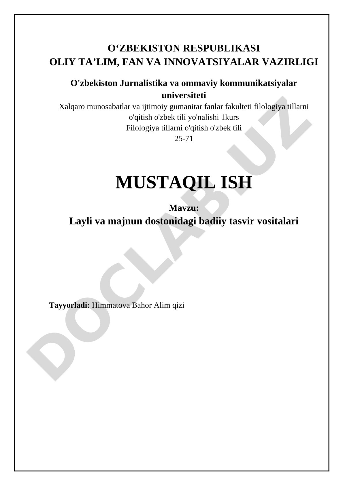 Layli va majnun dostonidagi badiiy tasvir vositalari
