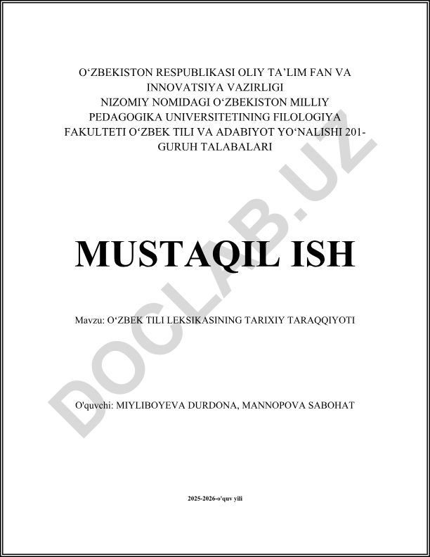 Oʻzbek tili leksikasining tarixiy taraqqiyoti