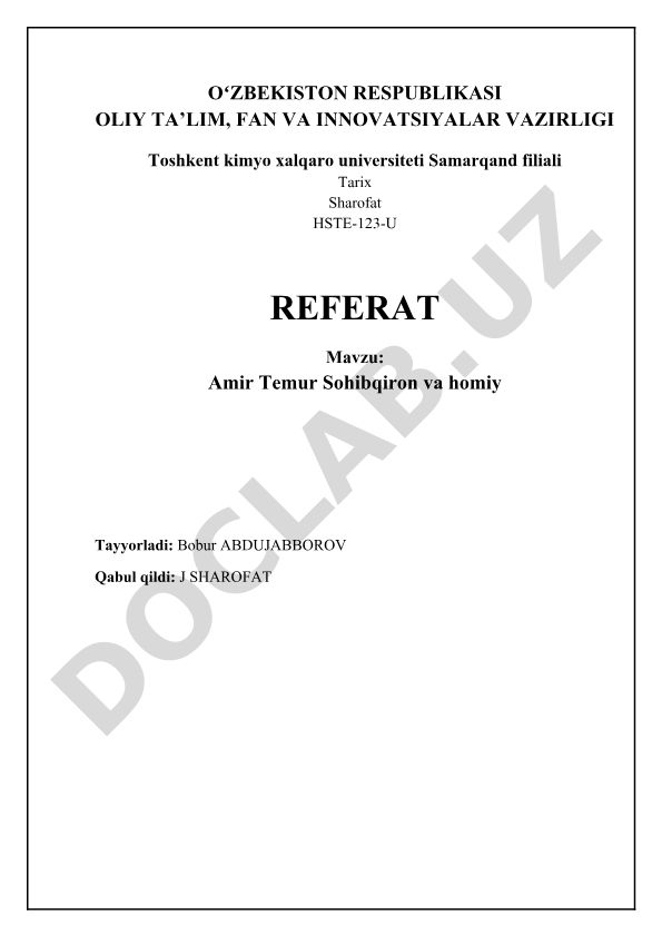Amir Temur Sohibqiron va homiy