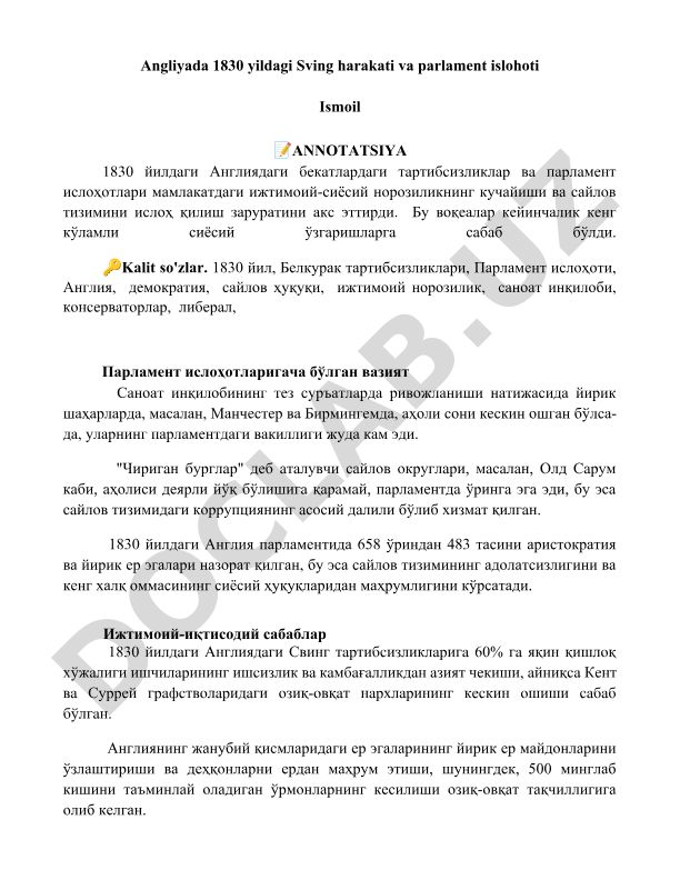 1830 yildagi Angliyada Sving harakati va parlament islohoti