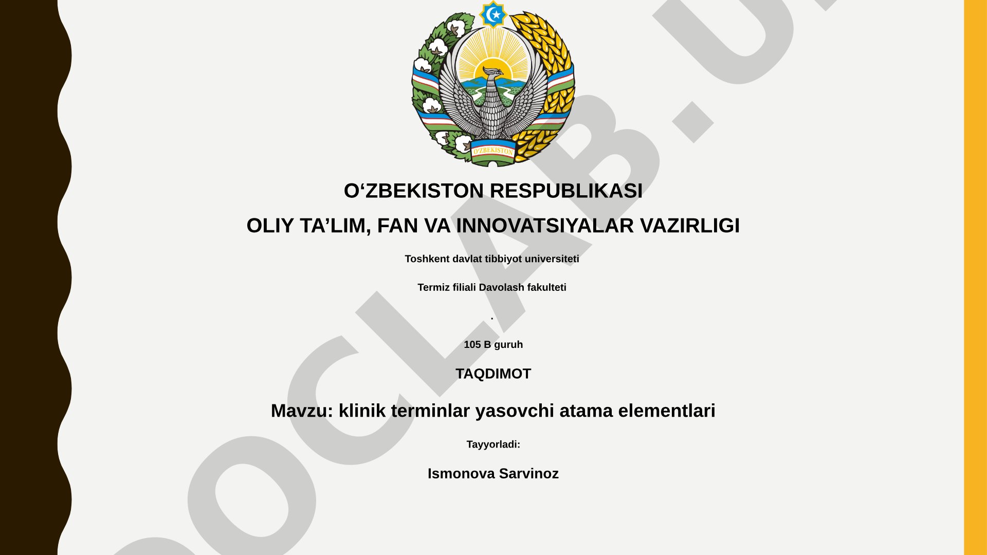 klinik terminlar yasovchi atama elementlari