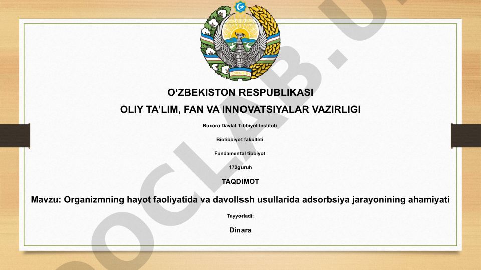 Organizmning hayot faoliyatida va davolash usullarida adsorbsiya jarayonining ahamiyati