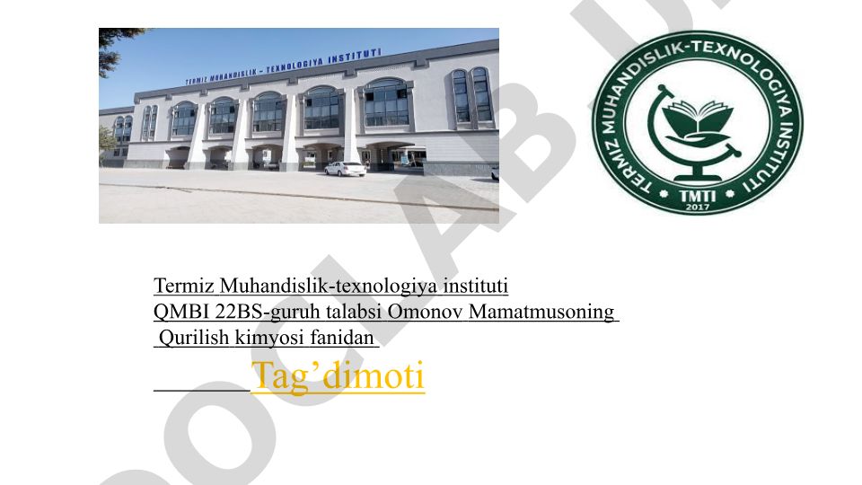 Qurilish kimyosi fanidan taqdimot