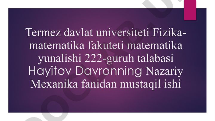 Gamilton Yakobi tenglamalari: nazariy mexanika asoslari