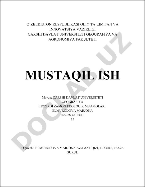 Qarshi davlat universiteti geografiya hozirgi zamon ekologik muammolari