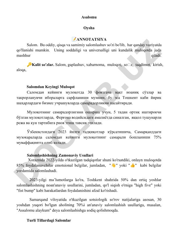 Salomlashish va muloqot samaradorligi